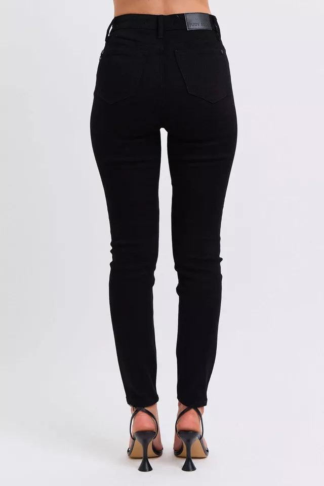 Stacie High Waisted Faux Leather & Denim Skinny Jeans