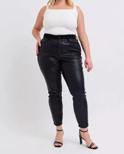 Stacie High Waisted Faux Leather & Denim Skinny Jeans