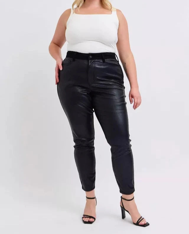 Stacie High Waisted Faux Leather & Denim Skinny Jeans