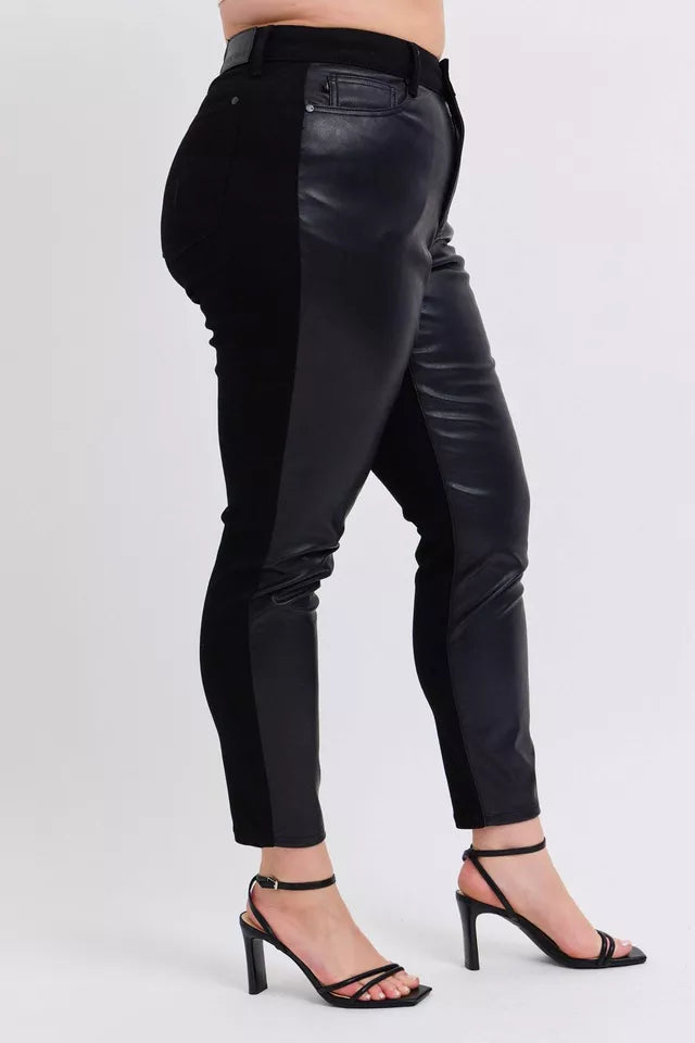 Stacie High Waisted Faux Leather & Denim Skinny Jeans