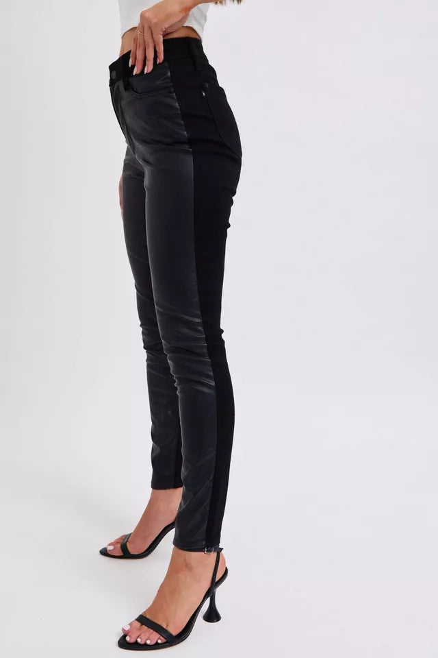 Stacie High Waisted Faux Leather & Denim Skinny Jeans