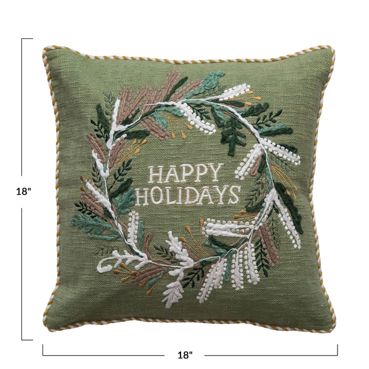 Wreath Embroidered Pillow