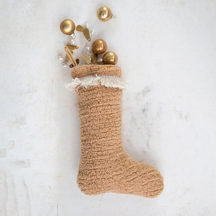 Faux Shearling Stocking with Fringe