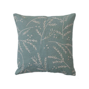 20" Square Cotton Slub Pillow w/Floral Embroidery, Mint Color & White