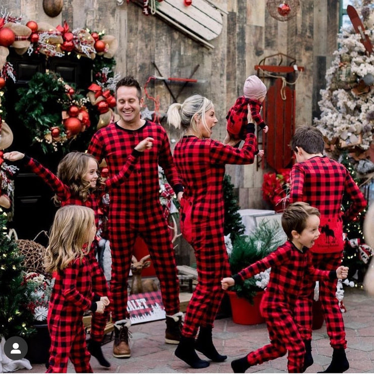 Moose On Plaid Onesie PJ's For Entire Family