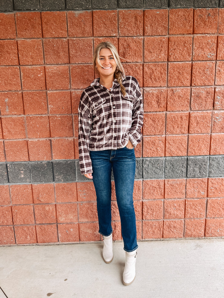 Out All Night Fuzzy Plaid Jacket