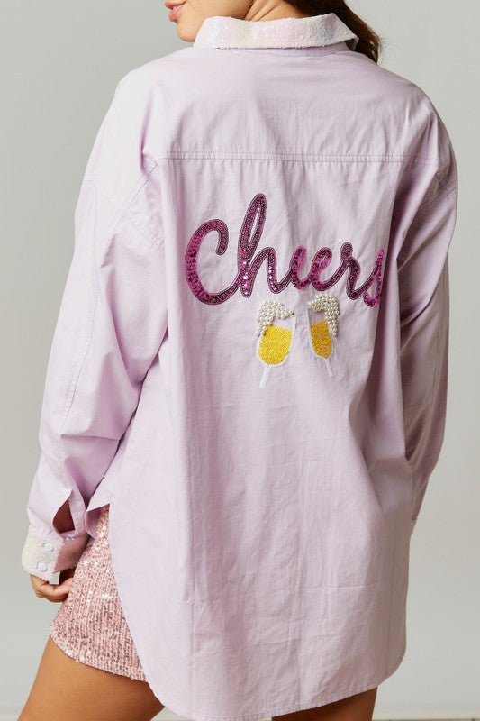 Cheers To You Sequin Button Down