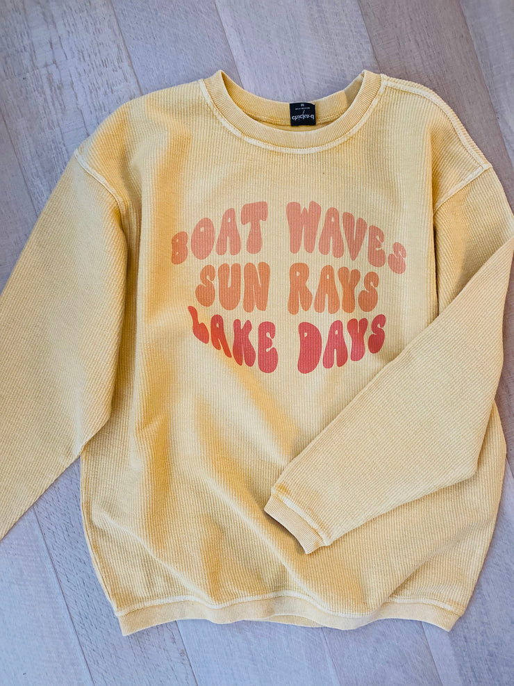 Boat Waves, Sun Rays, Lake Days Corded Crewneck