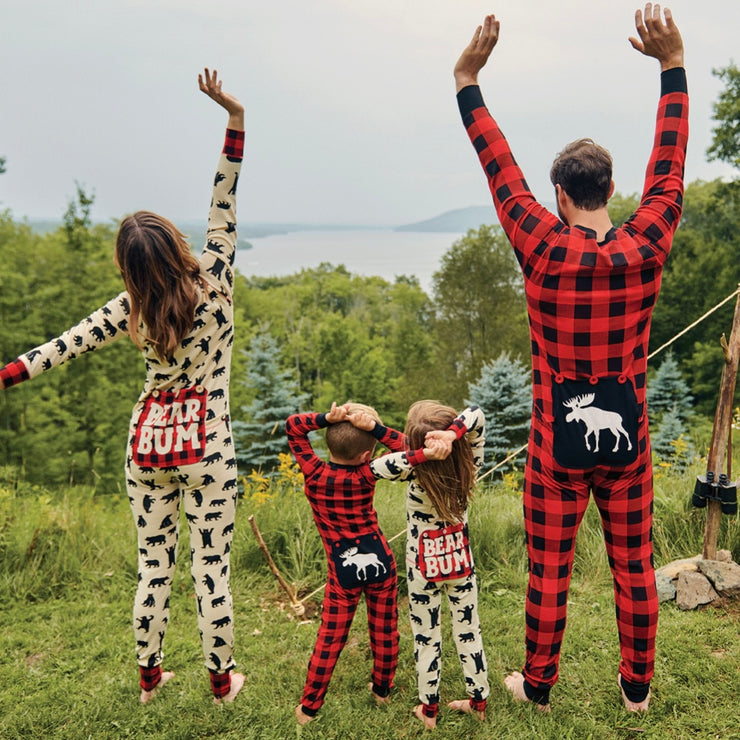 Moose On Plaid Onesie PJ's For Entire Family