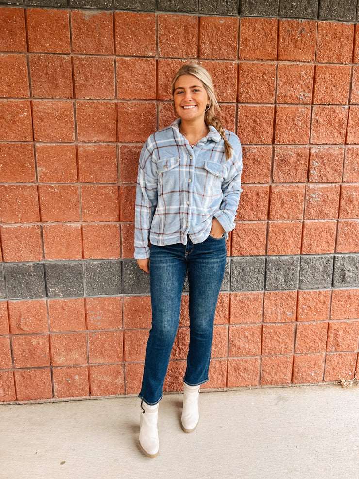 Out All Night Fuzzy Plaid Jacket